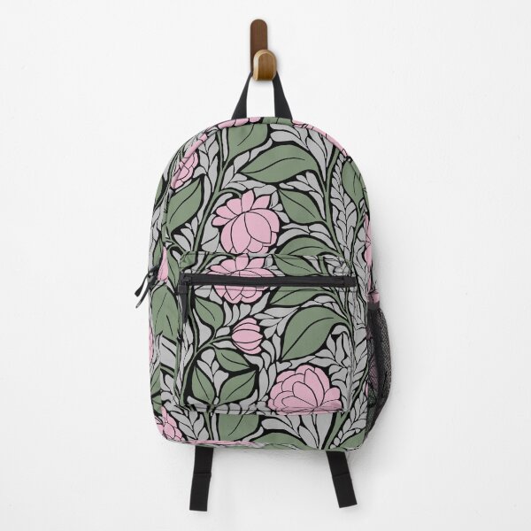 Item preview, Large Soft Pink Peony Art Nouveau Sage Green Botanical Pattern designed and sold by DColourMuse.