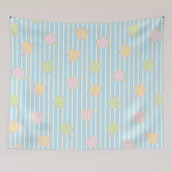 Item preview, Clover Leaf Pattern on Blue-White Stripe Background designed and sold by kindacute-shop.