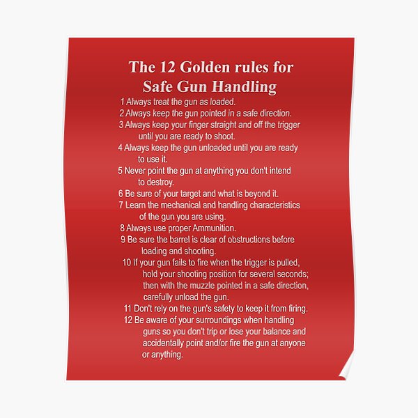 "12 Golden Rule Of Gun Handling Safety (v1)" Poster for Sale by