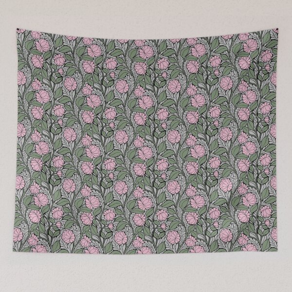 Item preview, Medium Soft Pink Peony Art Nouveau Sage Green Botanical Pattern designed and sold by DColourMuse.