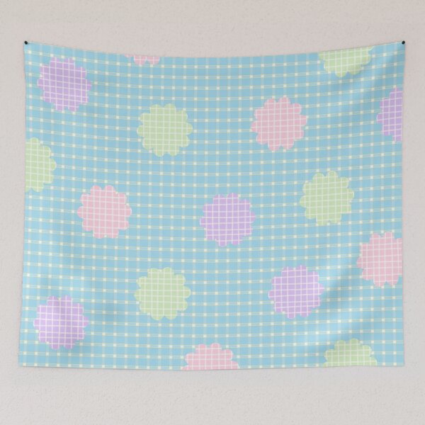 Item preview, Flower Pattern on Blue Checked Background designed and sold by kindacute-shop.