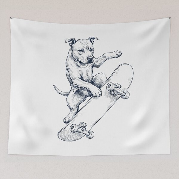 Item preview, Perro de Staffordshire Bull Terrier vintage patinando y amante del skate designed and sold by DoodleTortle.