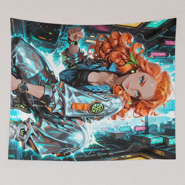 Item preview, DEX VOLT: Cyberpunk Anime Girl Neon City Poster designed and sold by BorgSpareParts.