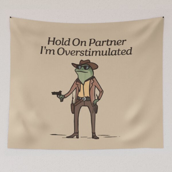 Item preview, Hold On Partner I'm Overstimulated Funny Frog Cowboy Meme Classic T-Shirt designed and sold by BeatriceJFling.
