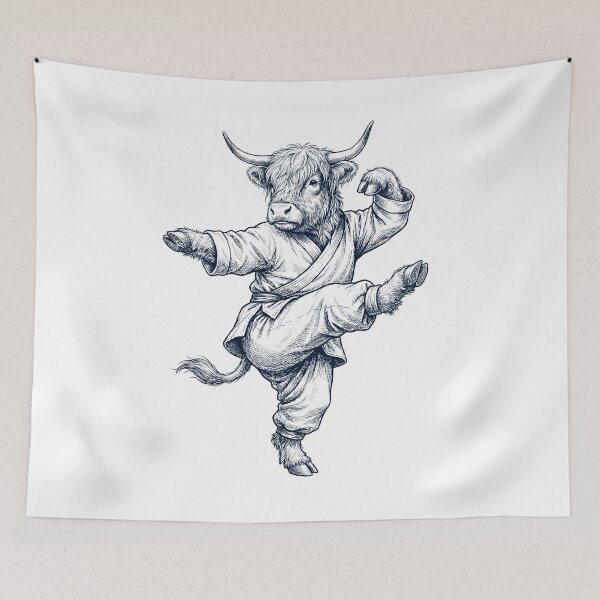 Item preview, Vintage Highland Cow Doing Kung Fu Martial Art Animal Lover designed and sold by TerryConnells.