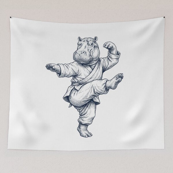 Item preview, Vintage Hippo Doing Kung Fu Martial Art Animal Lover designed and sold by TerryConnells.