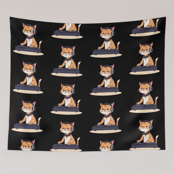 Item preview, Cute DJ Cat Orange Tabby Mixing Vinyl Records Art designed and sold by artlife4.