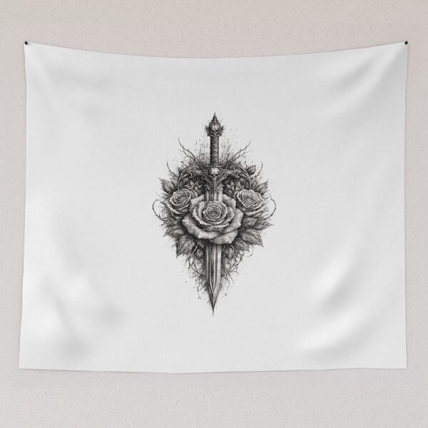 Item preview, Gothic Sword Piercing Rose — Hand Drawn Dark Pencil Sketch Illustration designed and sold by Mac Sketches.