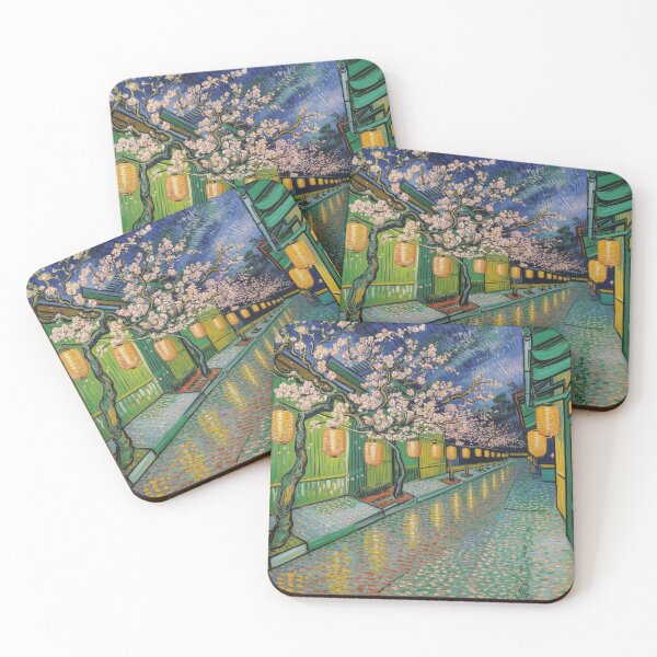 Item preview, Van Gogh Inspired Sakura Night Street – Japanese Cherry Blossom Oil Painting designed and sold by Tamas Das.