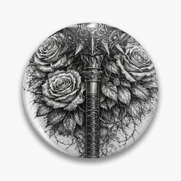 Item preview, Gothic Mace with Roses — Hand Drawn Dark Pencil Sketch Illustration designed and sold by Mac Sketches.