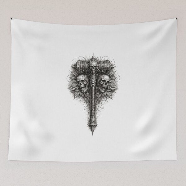 Item preview, Gothic War Hammer with Skulls — Hand Drawn Dark Pencil Sketch Illustration designed and sold by Mac Sketches.