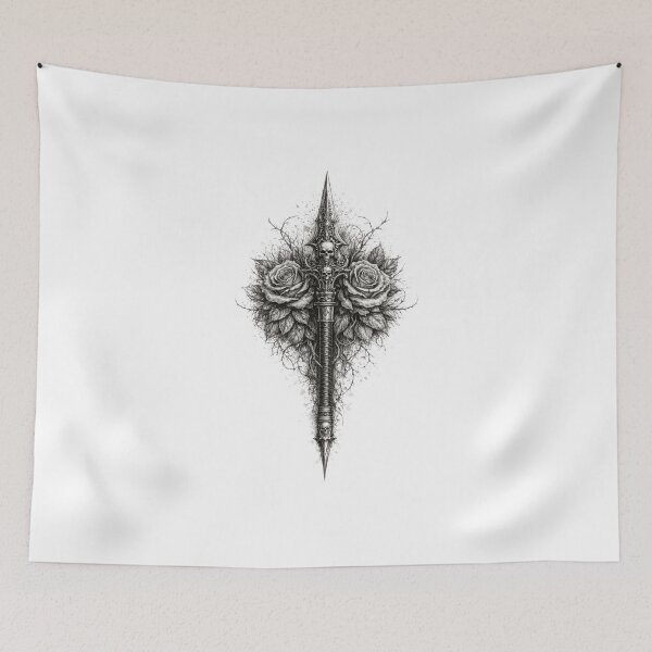 Item preview, Gothic Spear with Roses — Hand Drawn Dark Pencil Sketch Illustration designed and sold by Mac Sketches.