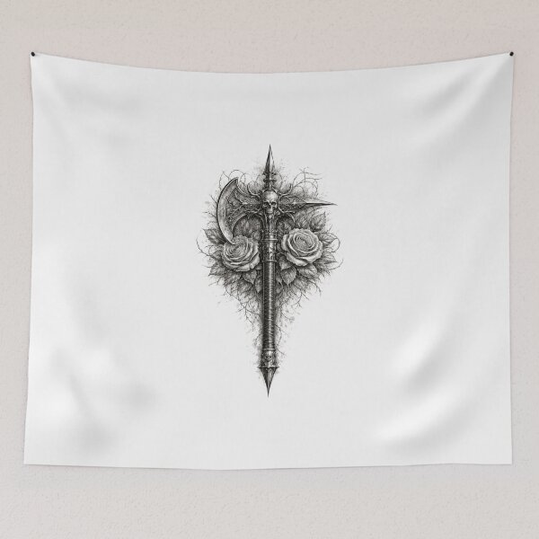 Item preview, Gothic Halberd with Roses — Hand Drawn Dark Pencil Sketch Illustration designed and sold by Mac Sketches.