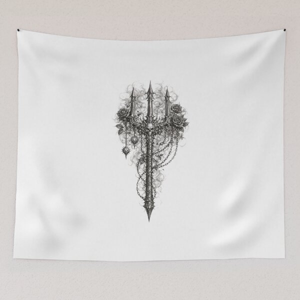 Item preview, Gothic Trident with Demonic Skull — Hand Drawn Dark Pencil Sketch Illustration designed and sold by Mac Sketches.