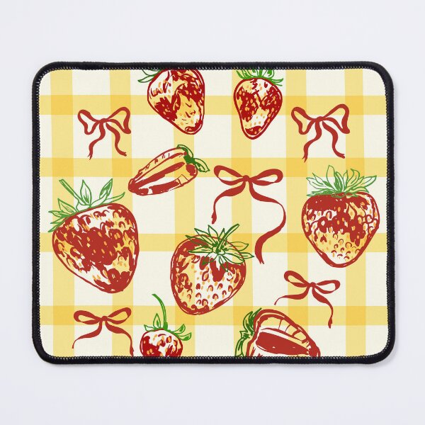 Item preview, Butter Yellow Checkered Strawberries Cute Retro Pattern designed and sold by MaiZephyr.