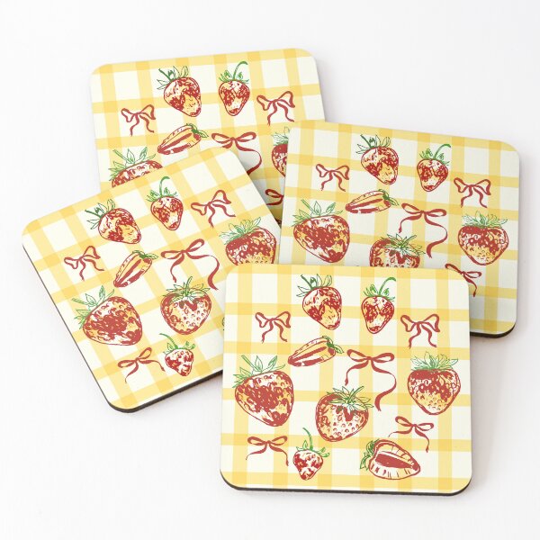 Item preview, Butter Yellow Checkered Strawberries Cute Retro Pattern designed and sold by MaiZephyr.
