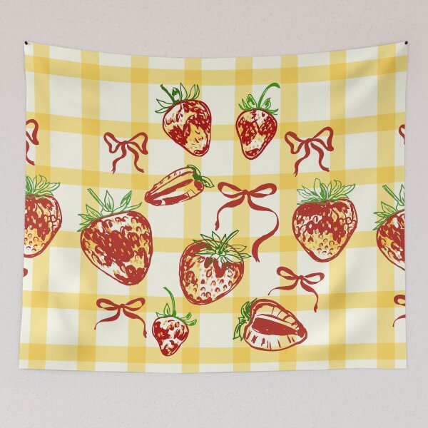 Item preview, Butter Yellow Checkered Strawberries Cute Retro Pattern designed and sold by MaiZephyr.