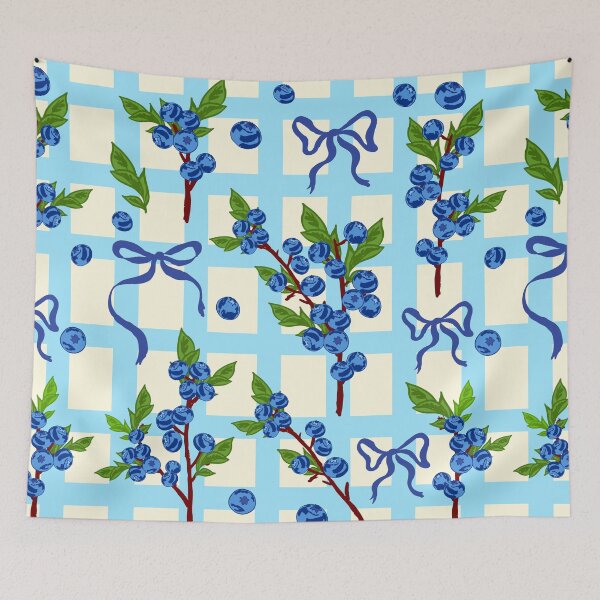 Item preview, Coquette Bows and Blueberries Retro Check Pattern designed and sold by MaiZephyr.