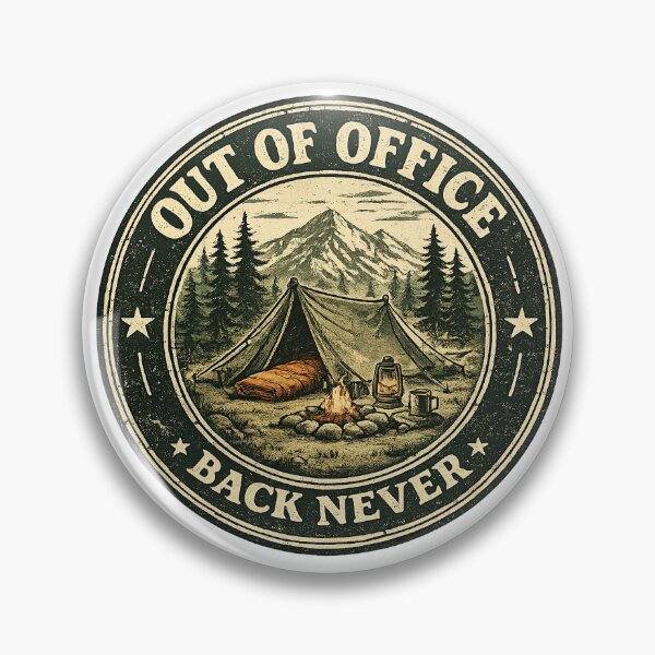 Item preview, Out Of Office Camping Vintage Badge Sticker designed and sold by McZerrill.