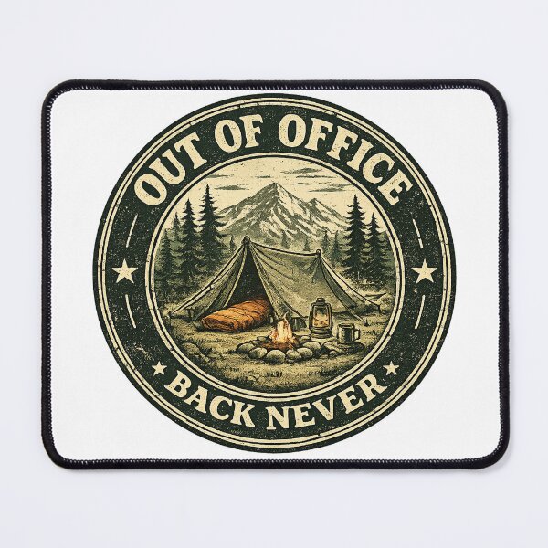 Item preview, Out Of Office Camping Vintage Badge Sticker designed and sold by McZerrill.