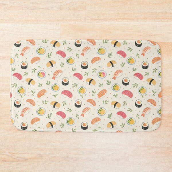 Item preview, Seamless watercolor sushi pattern with nigiri rolls and bowls designed and sold by juthamas8426.