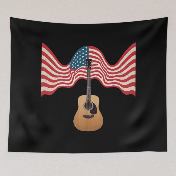 Item preview, Acoustic Guitar with Flowing Patriotic Sound Waves designed and sold by KapiPrint.