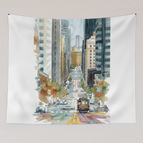 Item preview, San Francisco Cable Car on Market Street – Watercolor Cityscape designed and sold by caracatita75.