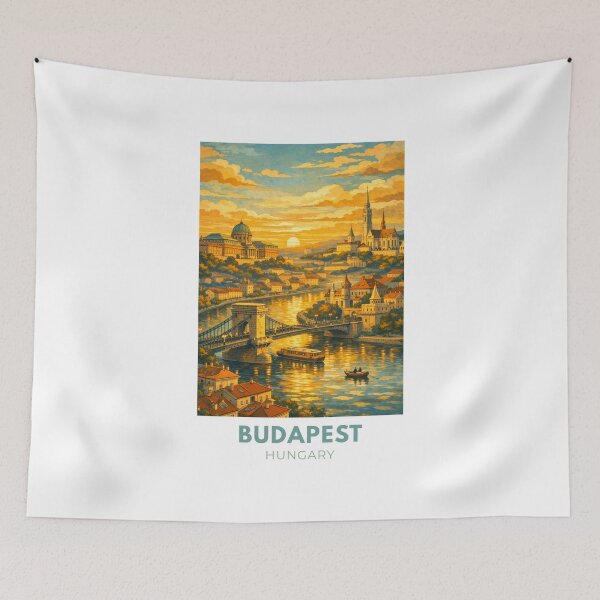 Item preview, Budapest Hungary Modern Vintage Travel Poster – Retro Danube Cityscape Art designed and sold by MyTutina.