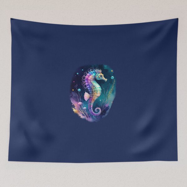 Item preview, Iridescent watercolor seahorse bioluminescent ocean magical art print designed and sold by icemanphotos.
