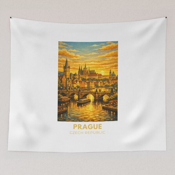 Item preview, Prague Czech Republic Modern Vintage Travel Poster – Retro Cityscape Art designed and sold by MyTutina.