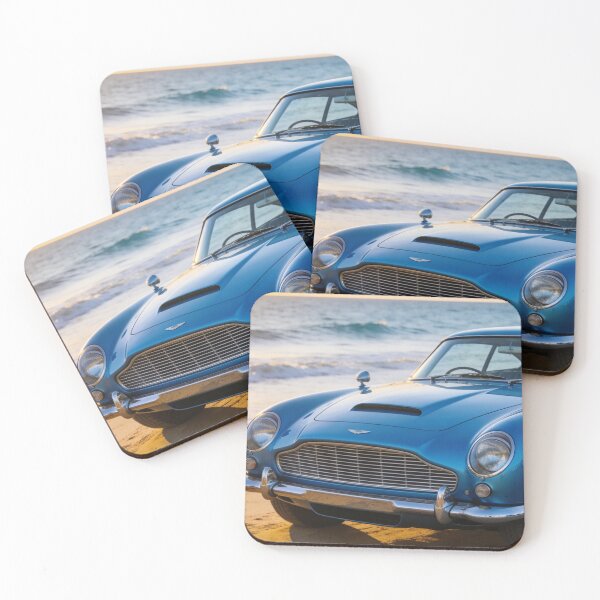 Item preview, Blue 1963 Aston Martin DB5 by the Beach – Ocean View Vintage Car Artwork designed and sold by BlareBlare.