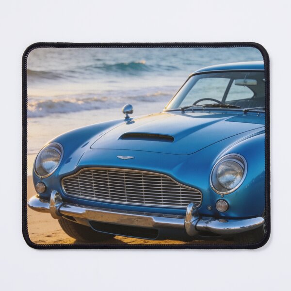 Item preview, Blue 1963 Aston Martin DB5 by the Beach – Ocean View Vintage Car Artwork designed and sold by BlareBlare.