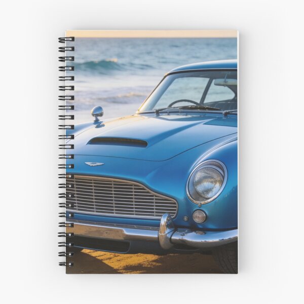 Item preview, Blue 1963 Aston Martin DB5 by the Beach – Ocean View Vintage Car Artwork designed and sold by BlareBlare.