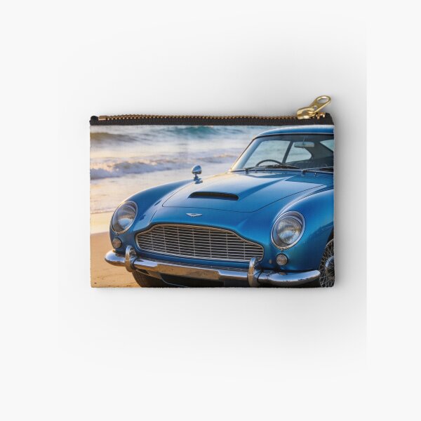 Item preview, Blue 1963 Aston Martin DB5 by the Beach – Ocean View Vintage Car Artwork designed and sold by BlareBlare.