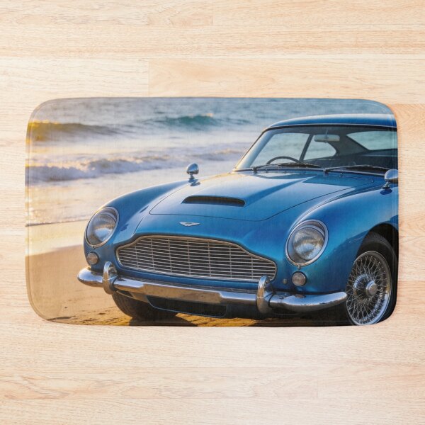 Item preview, Blue 1963 Aston Martin DB5 by the Beach – Ocean View Vintage Car Artwork designed and sold by BlareBlare.