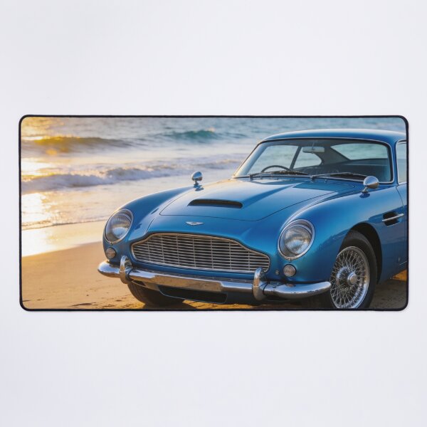 Item preview, Blue 1963 Aston Martin DB5 by the Beach – Ocean View Vintage Car Artwork designed and sold by BlareBlare.