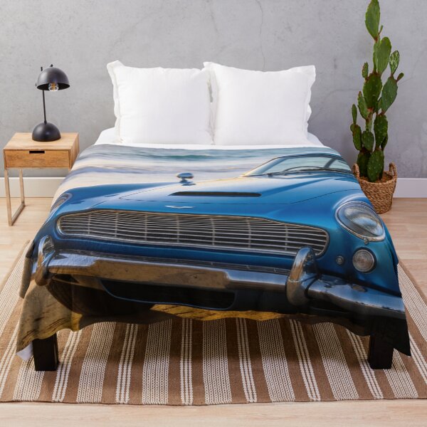 Item preview, Blue 1963 Aston Martin DB5 by the Beach – Ocean View Vintage Car Artwork designed and sold by BlareBlare.