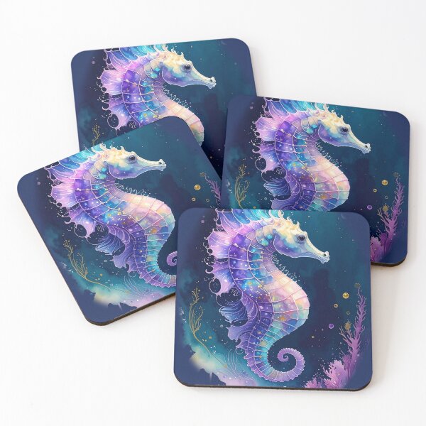 Item preview, Iridescent watercolor seahorse bioluminescent ocean magical art print designed and sold by icemanphotos.