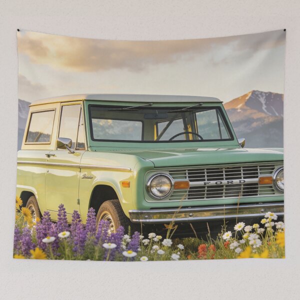 Item preview, Light Green 1973 Ford Bronco in Mountain Meadow – Retro Adventure Car Print designed and sold by BlareBlare.
