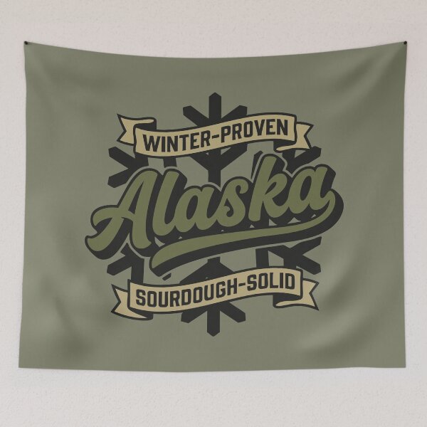 Item preview, Rugged Alaska Retro Military Script Winter Proven Sourdough Solid Brutalist Snowflake Graphic designed and sold by Cozy-Old-Pub.