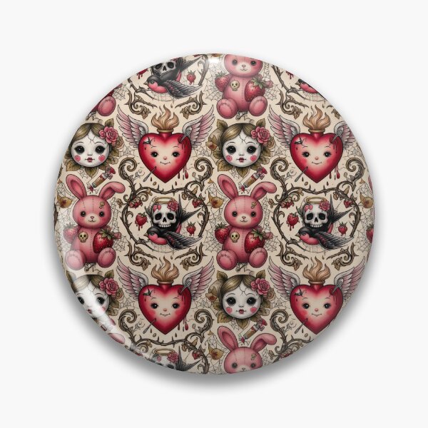 Item preview, Bunnies & hearts.Tattoo Pattern | Ed Hardy Style | Lowbrow Pop Surrealism designed and sold by Piagor.
