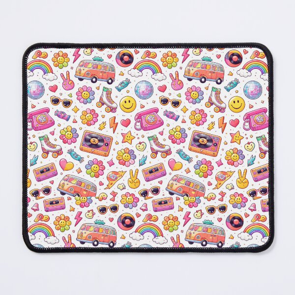 Item preview, Funky 90s Hippie Pattern Colourful Retro Design – Camper Van Flowers Lightning Bolts Sunglasses Groovy Print designed and sold by My Gluten Free Life UK.