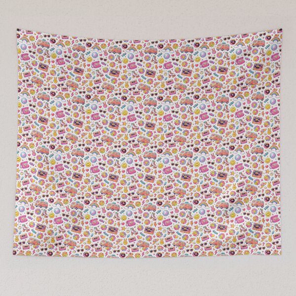 Item preview, Funky 90s Hippie Pattern Colourful Retro Design – Camper Van Flowers Lightning Bolts Sunglasses Groovy Print designed and sold by My Gluten Free Life UK.