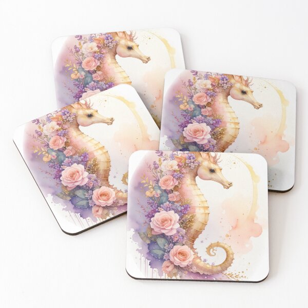 Item preview, Romantic floral watercolor seahorse roses botanical ocean art luxury print designed and sold by icemanphotos.
