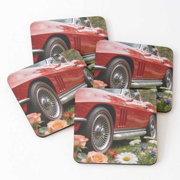 Item preview, Red 1967 Chevrolet Corvette 427 in Blooming Garden – Classic Car Art Decor designed and sold by BlareBlare.