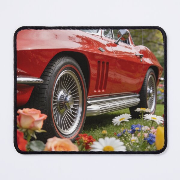 Item preview, Red 1967 Chevrolet Corvette 427 in Blooming Garden – Classic Car Art Decor designed and sold by BlareBlare.