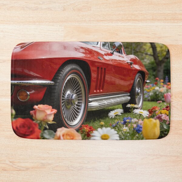 Item preview, Red 1967 Chevrolet Corvette 427 in Blooming Garden – Classic Car Art Decor designed and sold by BlareBlare.