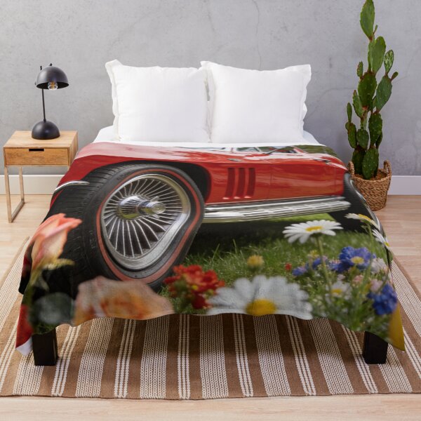 Item preview, Red 1967 Chevrolet Corvette 427 in Blooming Garden – Classic Car Art Decor designed and sold by BlareBlare.