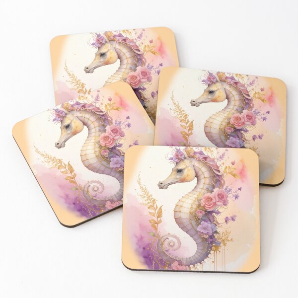 Item preview, Romantic floral watercolor seahorse roses botanical ocean art luxury print designed and sold by icemanphotos.