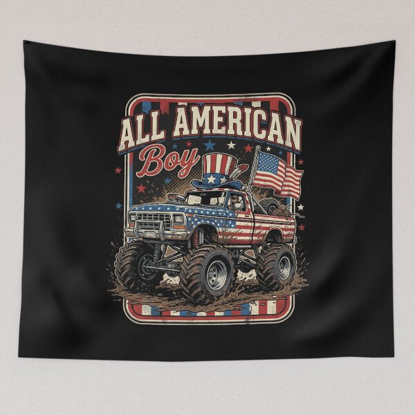 Item preview, All American Boy Monster Truck Patriotic USA Fourth Of July Men Boys designed and sold by SofenArt.